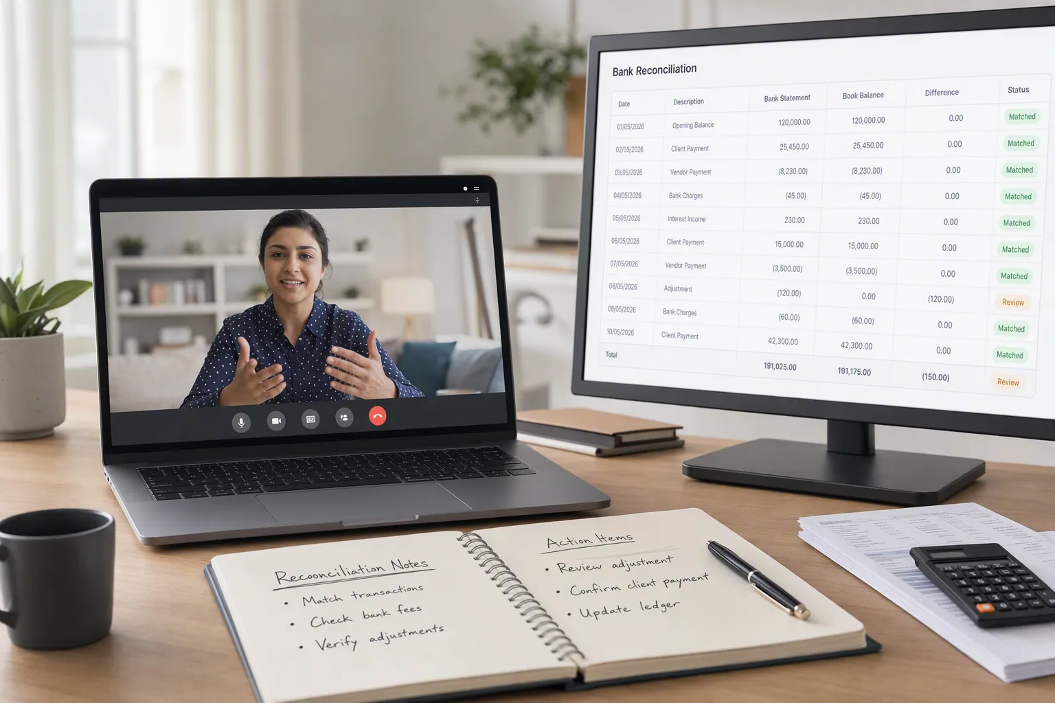Remote accounting interview with reconciliation exercise