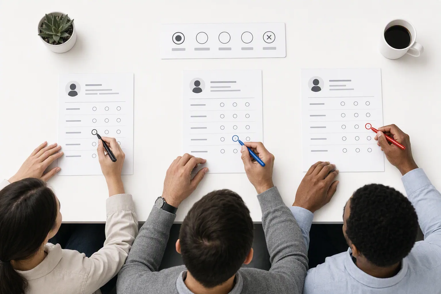 Hiring panel comparing situation test example answers
