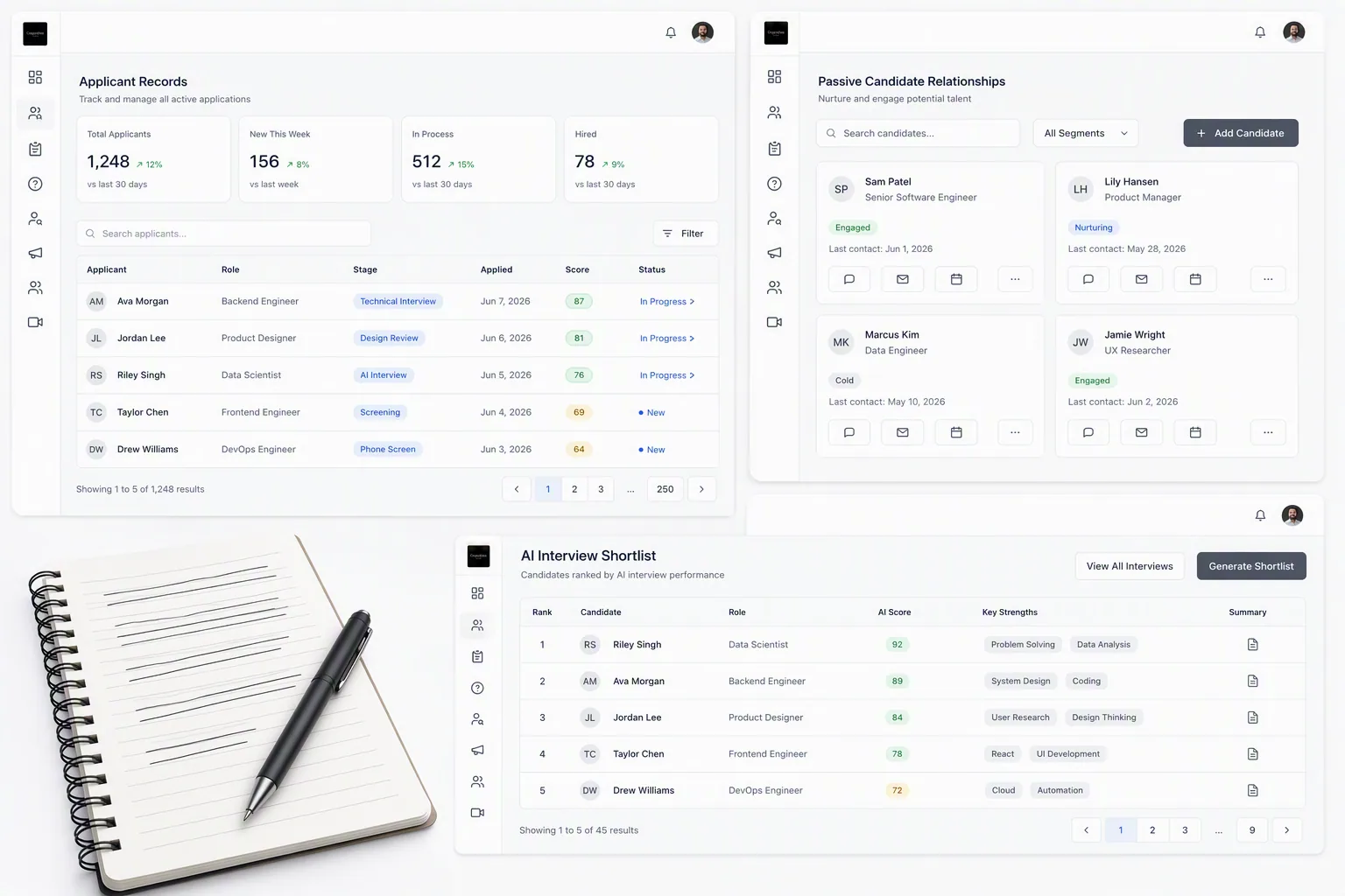 Recruiter comparing ATS CRM and AI recruiting software platforms