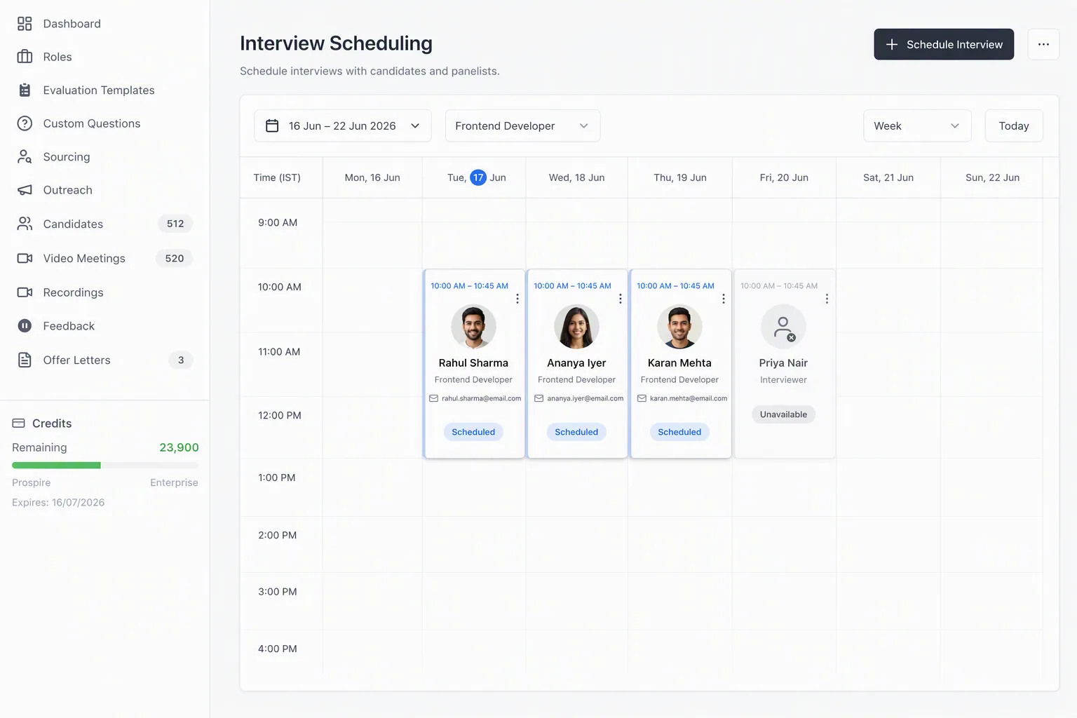Automated recruiting software scheduling exception