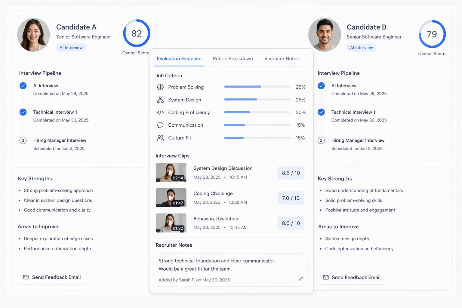 Explainable AI matching score compared with candidate evidence