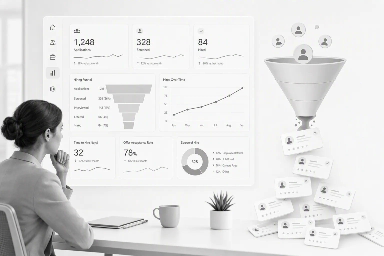 Recruitment analytics software dashboard showing candidate funnel leaks