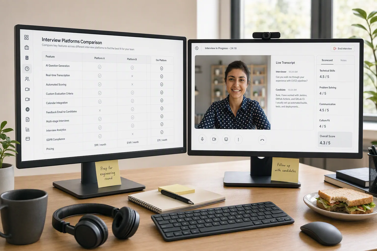 Recruiting team comparing video interview software