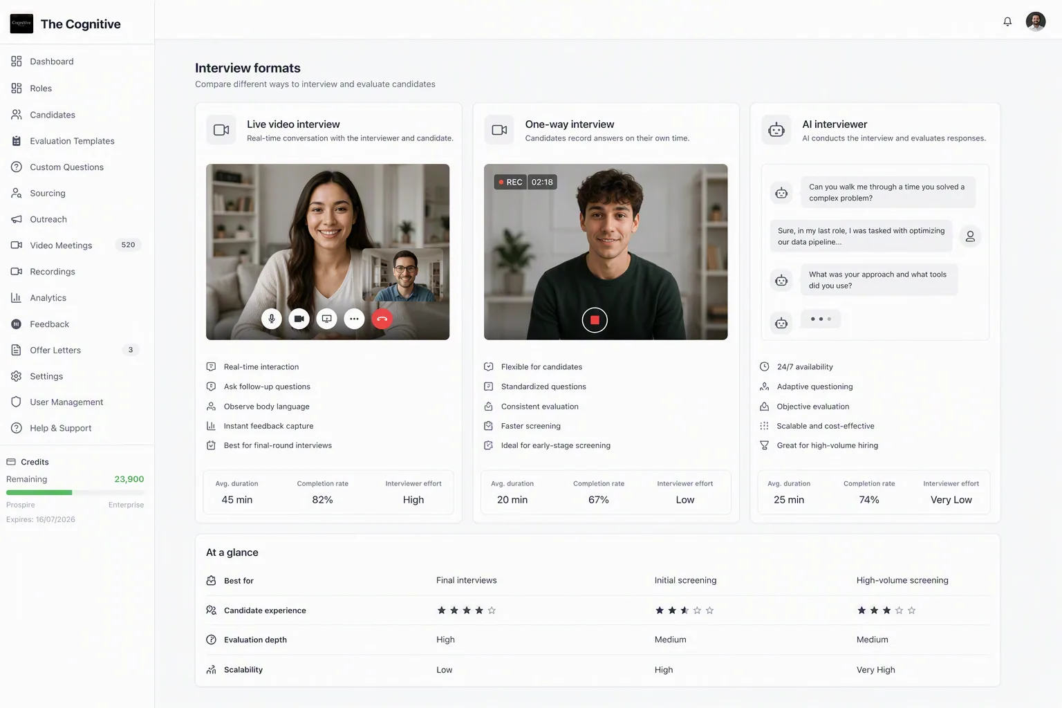 Live and recorded video interview formats