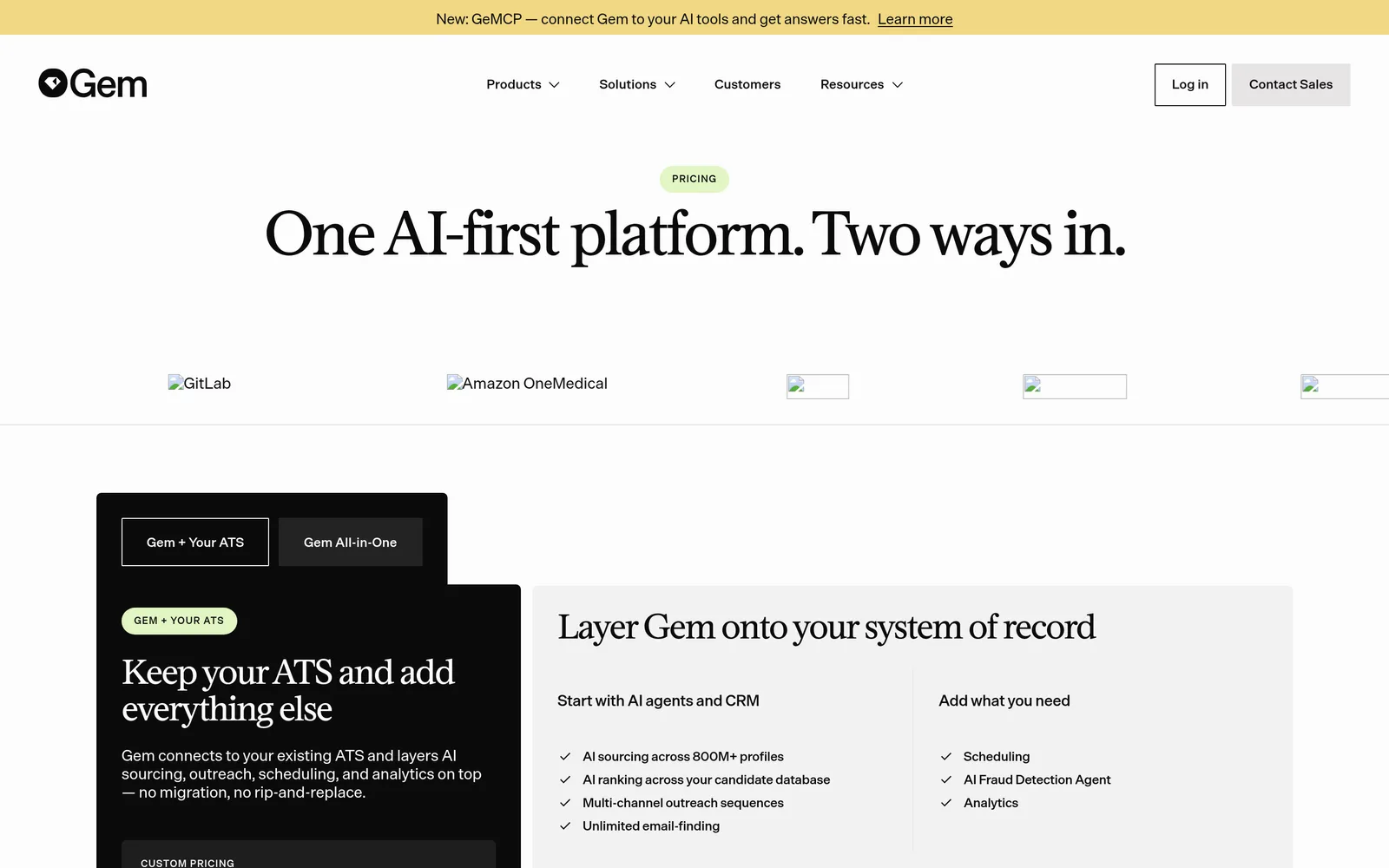 Gem pricing page