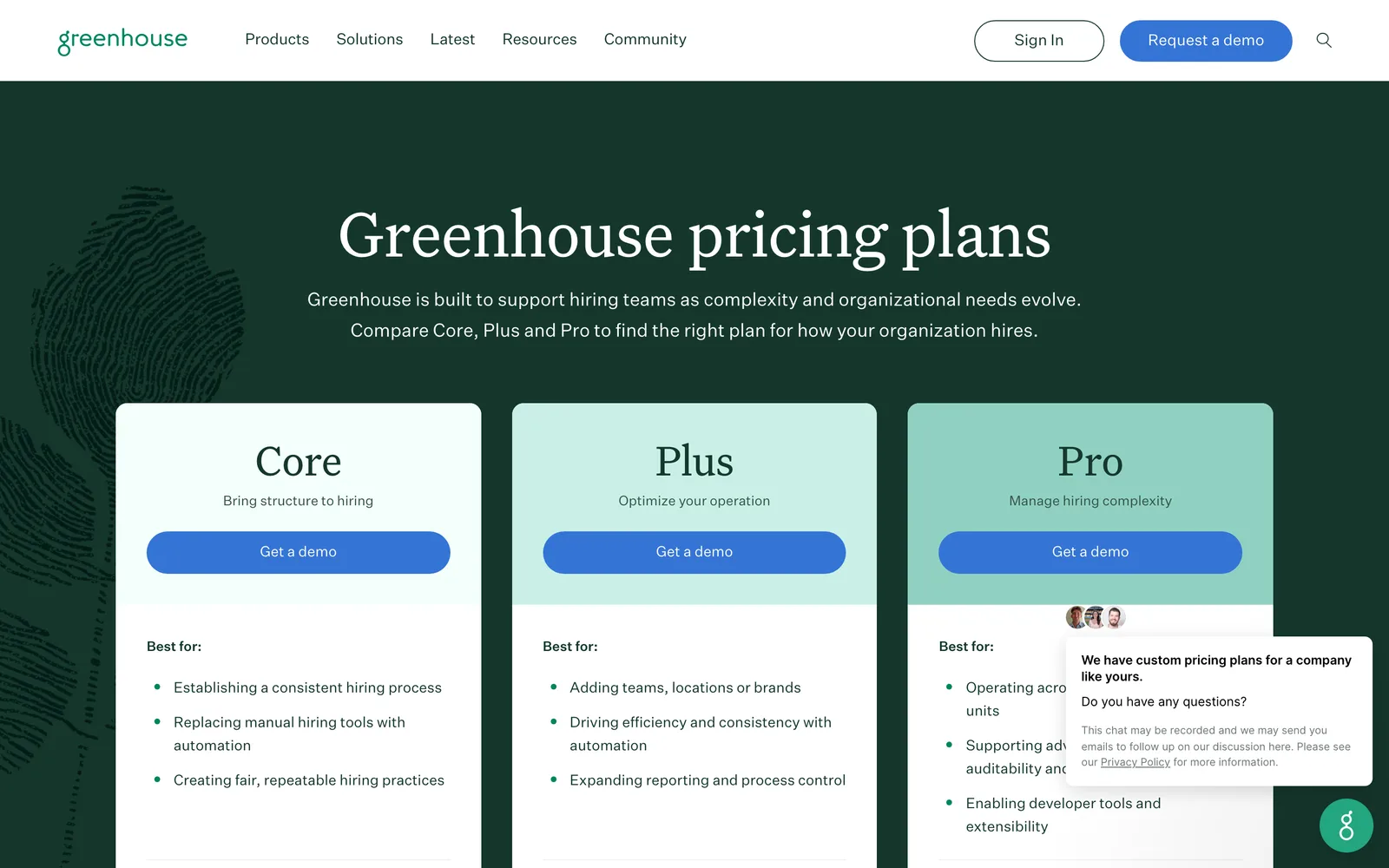 Greenhouse pricing page, captured 2026-09-29