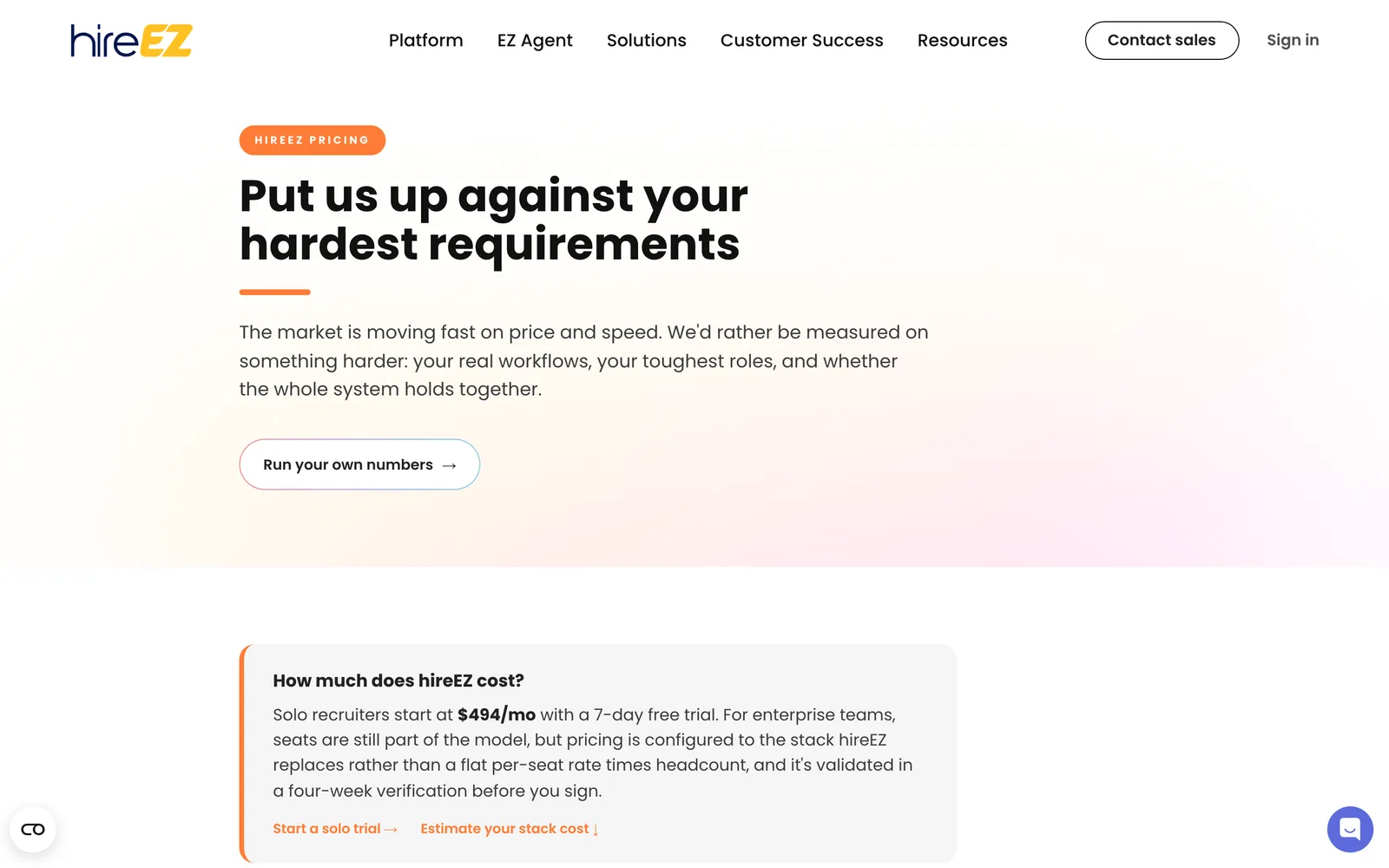 hireEZ pricing page