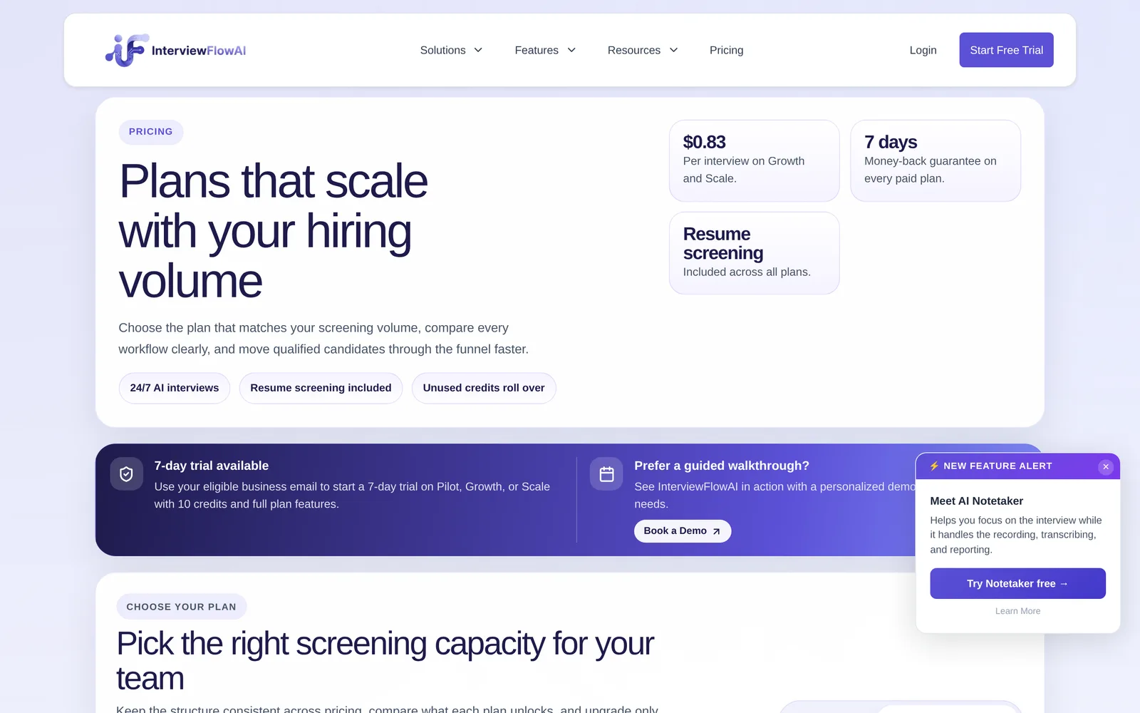 InterviewFlowAI pricing page