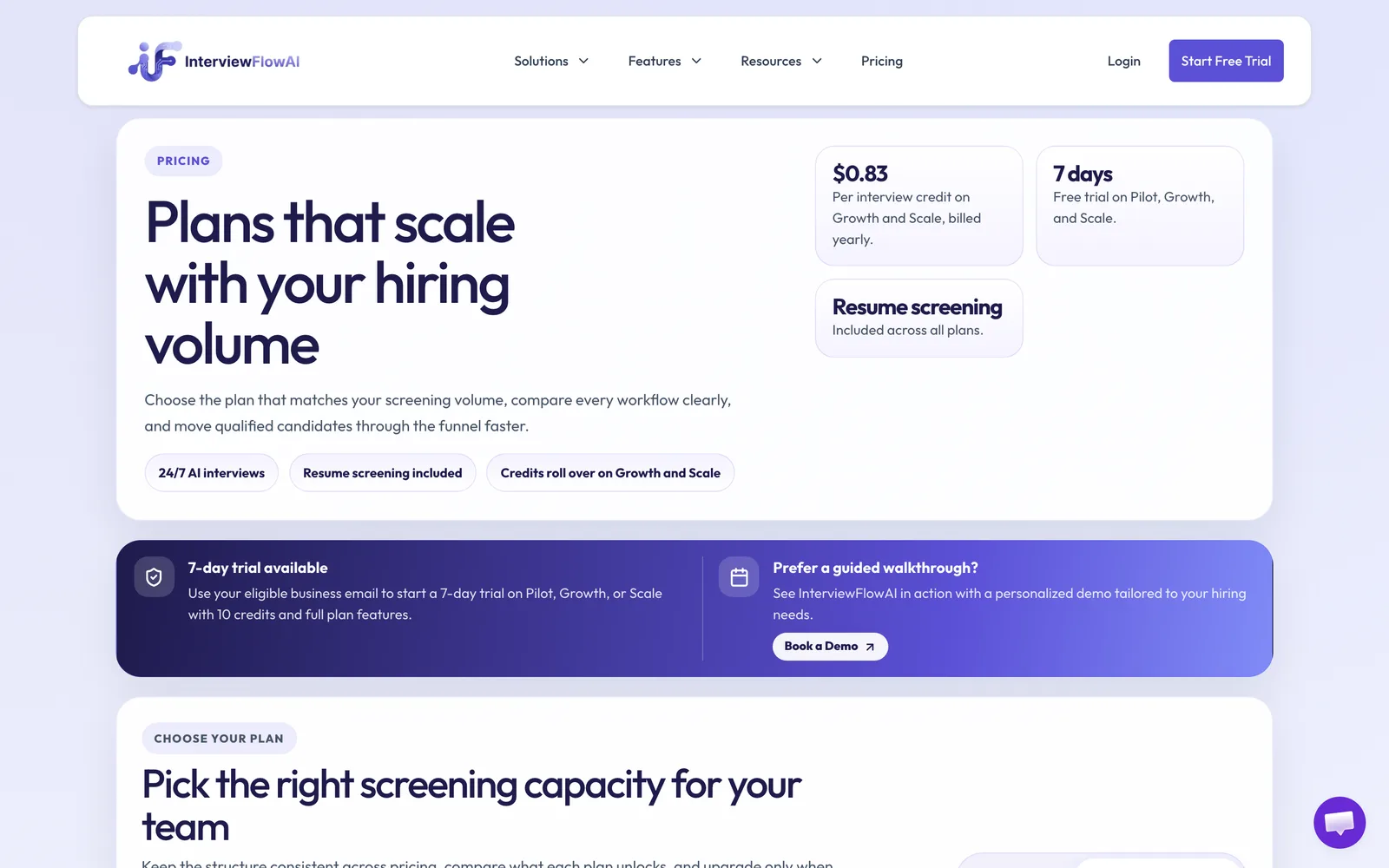 InterviewFlowAI pricing page, captured 2026-09-29