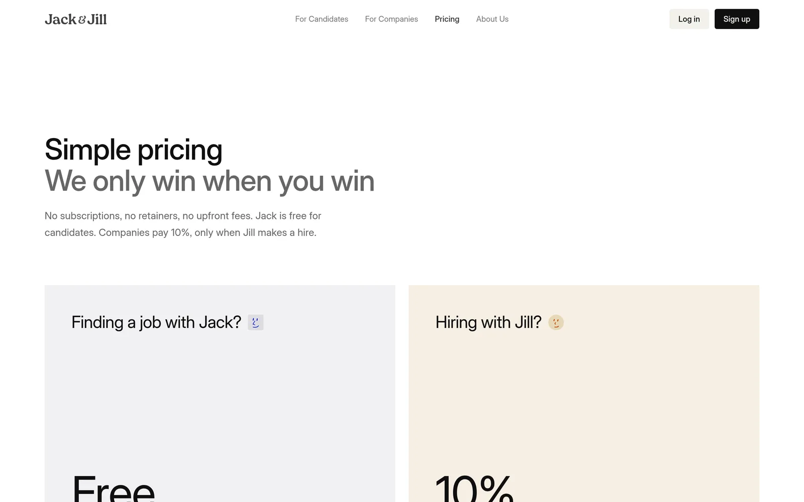 Jack & Jill pricing page