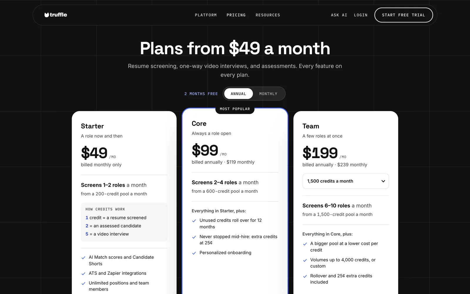 Truffle pricing page