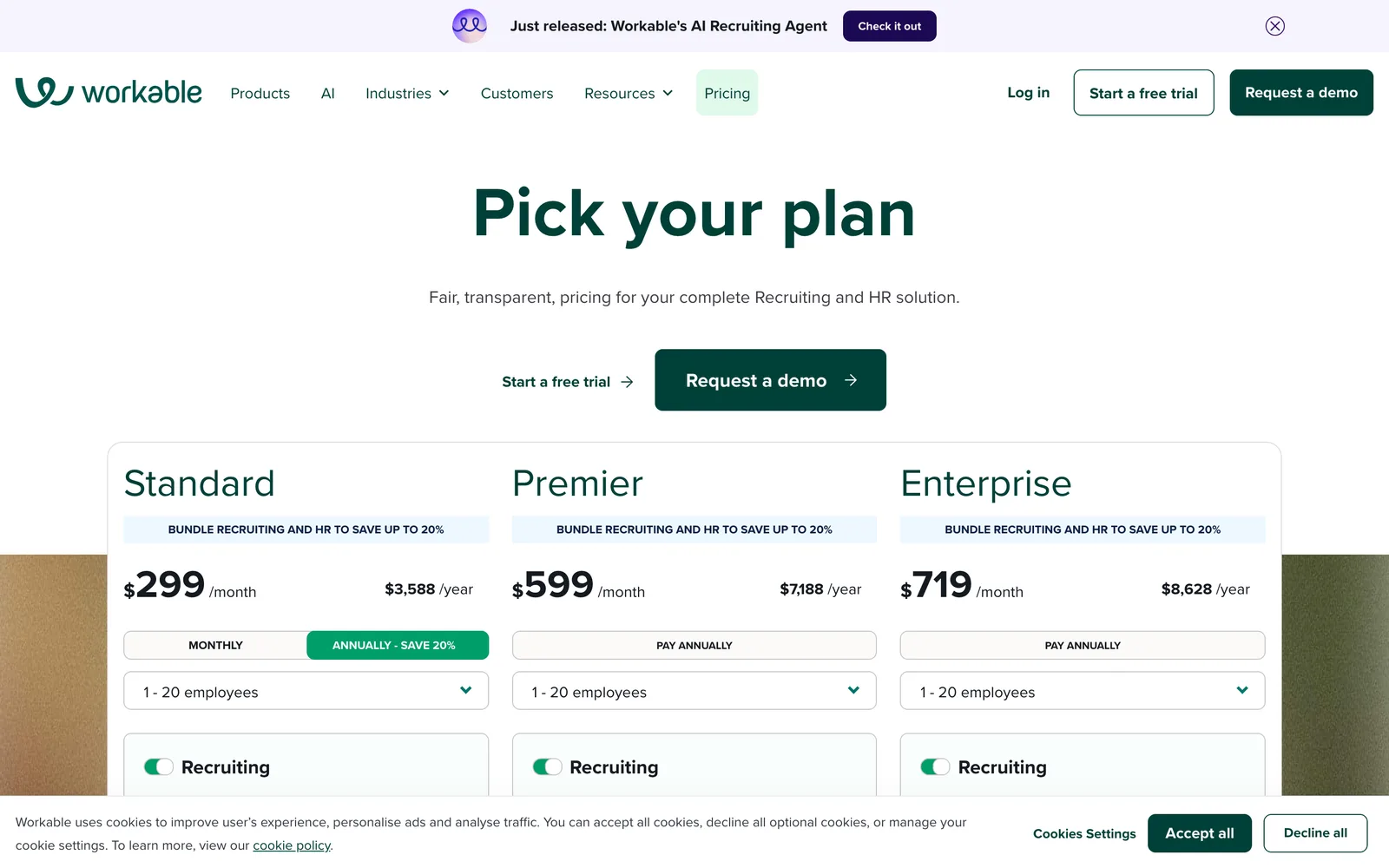 Workable pricing page, captured 2026-09-29
