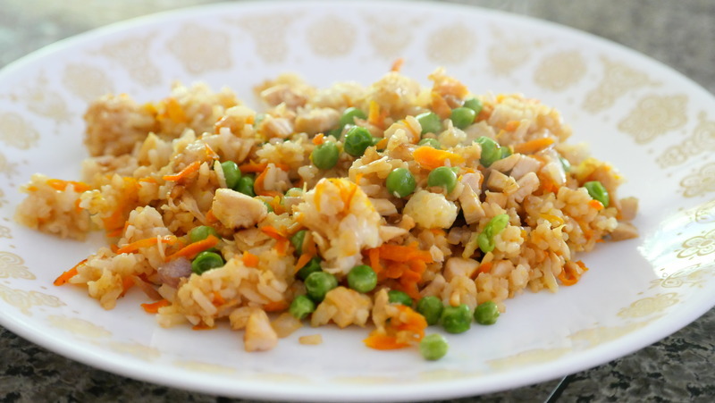 Cooked chicken fried rice on plate