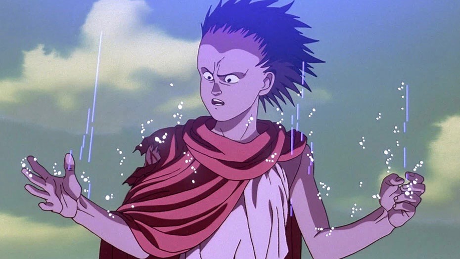 Tetsuo looks at his sparkling hands as a giant beam aims to take him out.