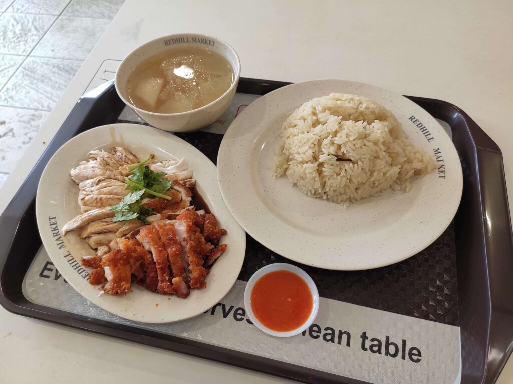 3 Hainanese Chicken Rice: Hainanese Chicken, Roast Chicken, Chicken Cutlet with Rice & Soup