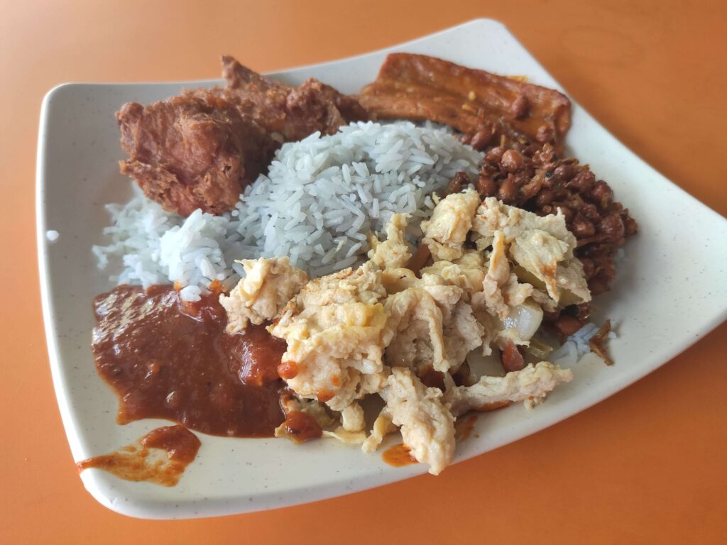 Wan Xiang Indonesian Curry Rice Nasi Lemak: Otah, Fried Chicken Wing, Onion Egg Omelette, Ikan Bilis & Peanuts