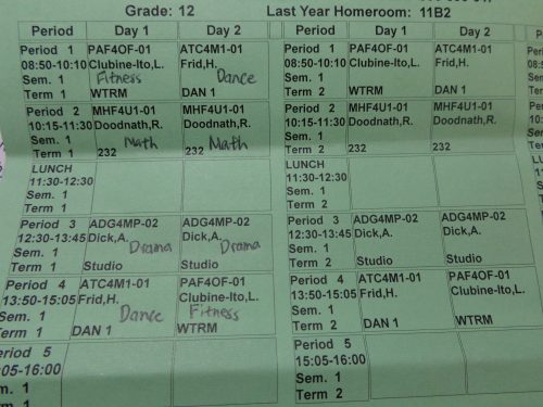 Semester one Schedule.