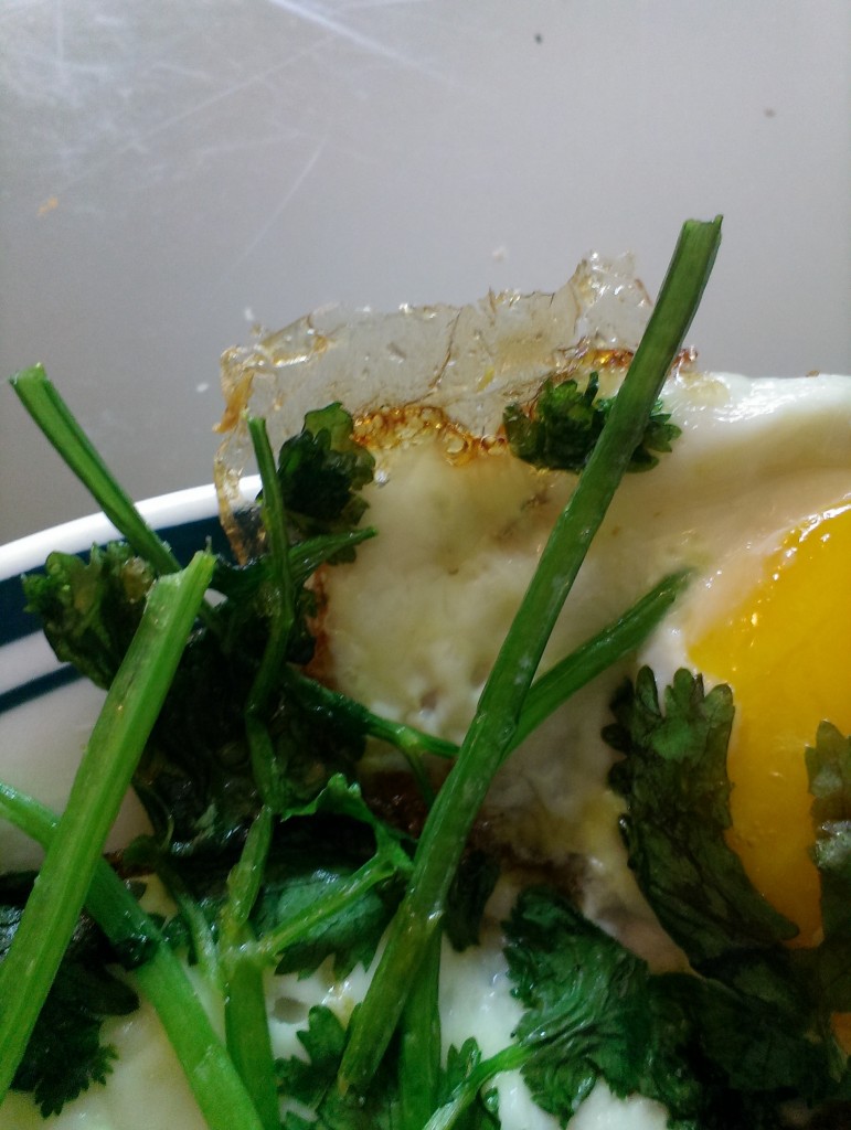 The best part of a fried egg is the crispy edge.