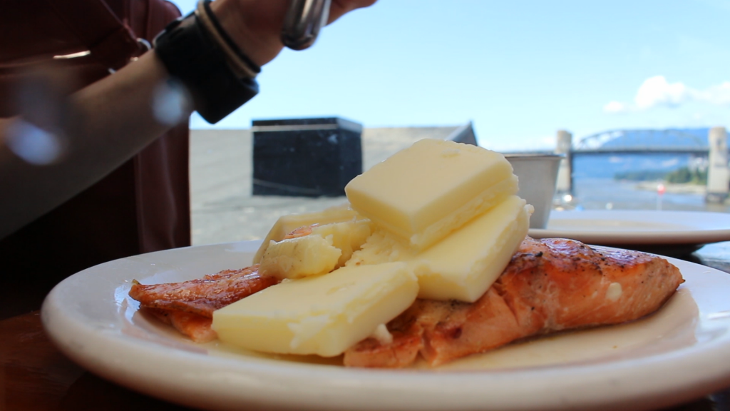 granville island salmon with butter at the sand bar fine dining restaurant