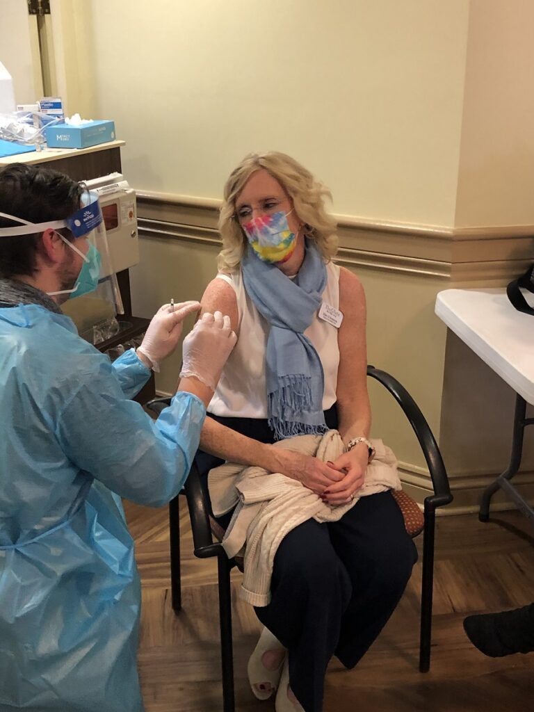 Team members at The Glebe in Daleville, VA receive the COVID19 vaccine