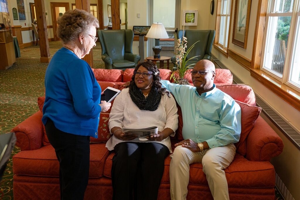 The Glebe residents talking and enjoying independent living