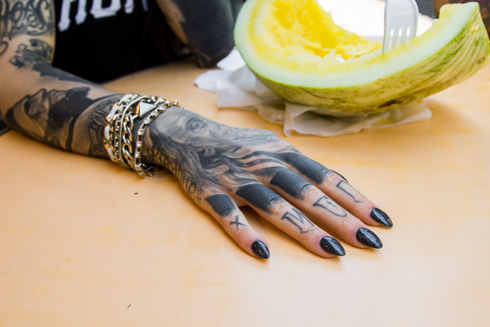 monami frost, monami, black and white tattoo, 