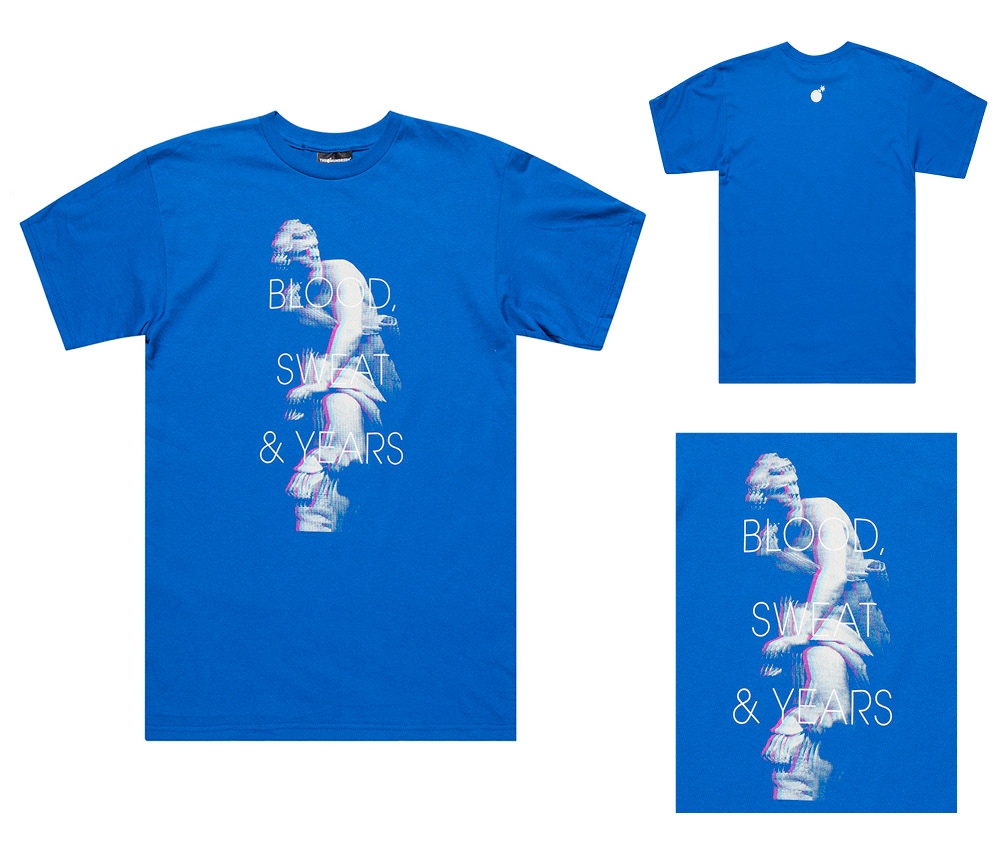 royal blue and black graphic tee