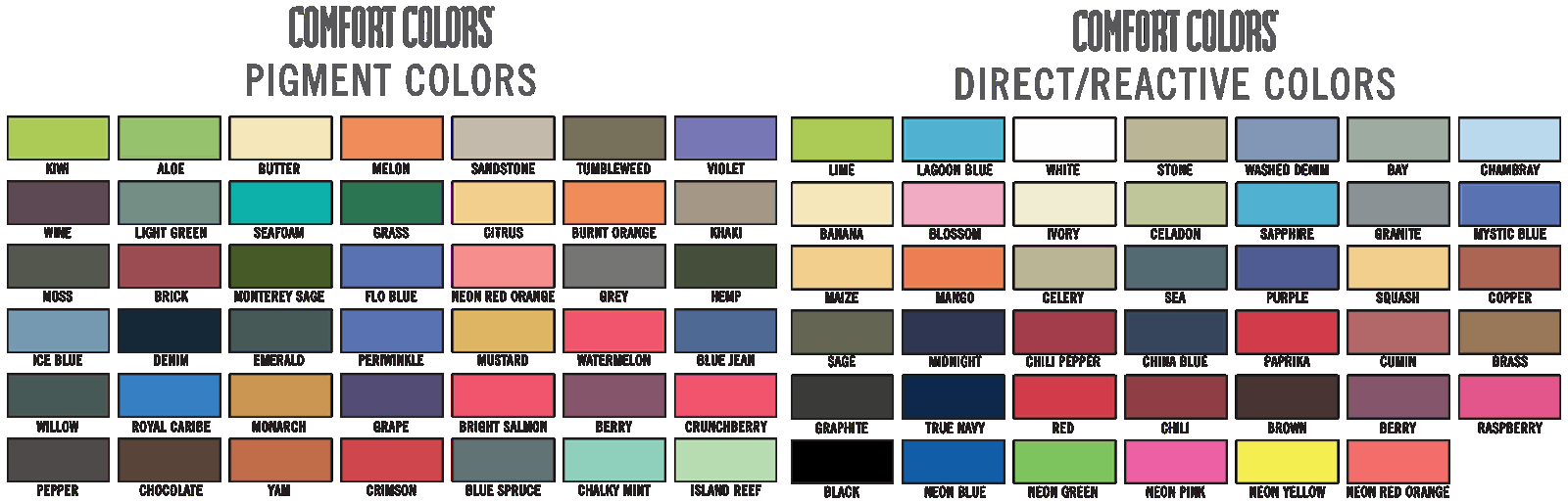 Comfort Color Shirt Color Chart