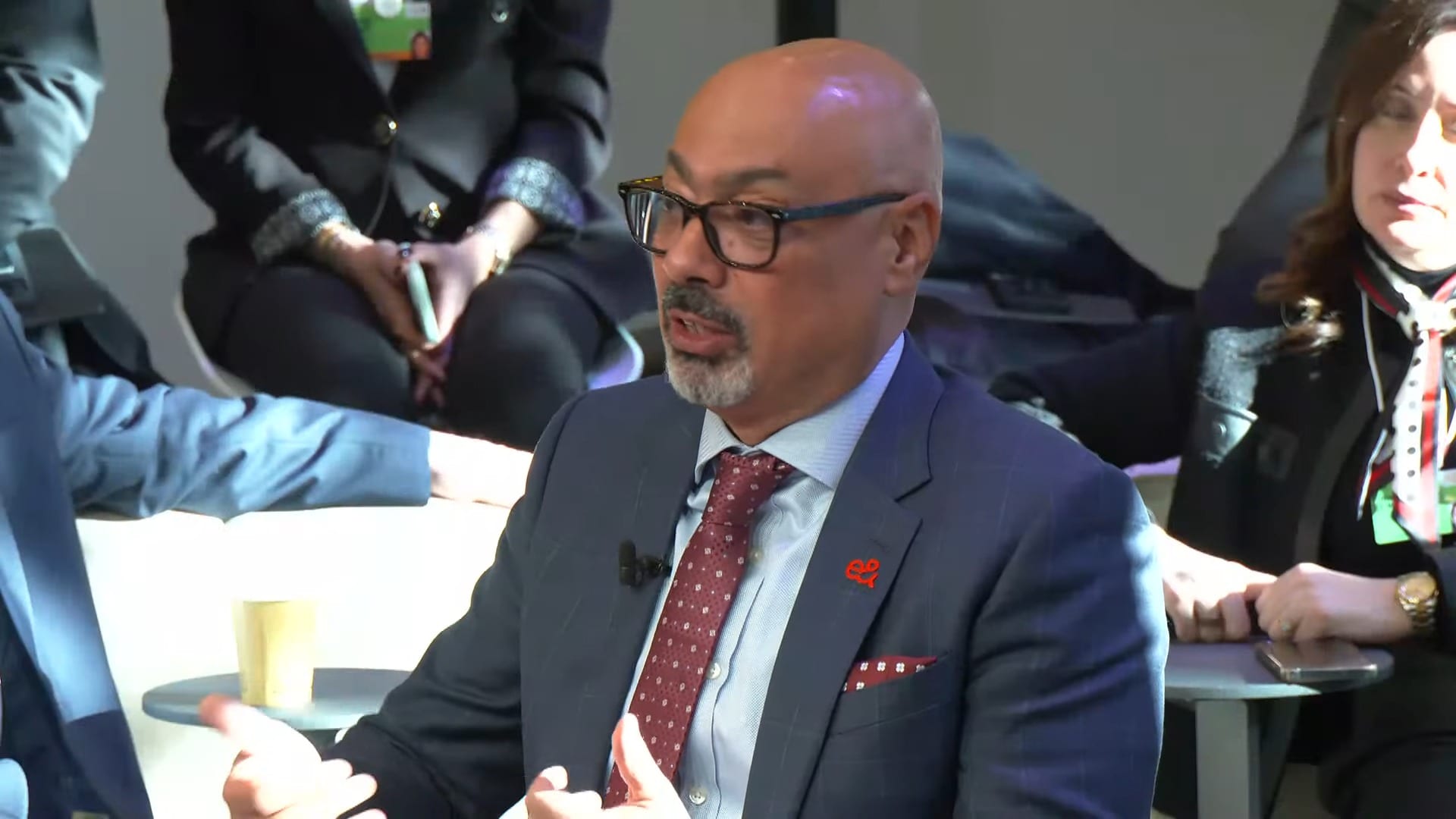 Michael Miebach, chief executive of Mastercard, speaking at the World Economic Forum Annual Meeting in 2026