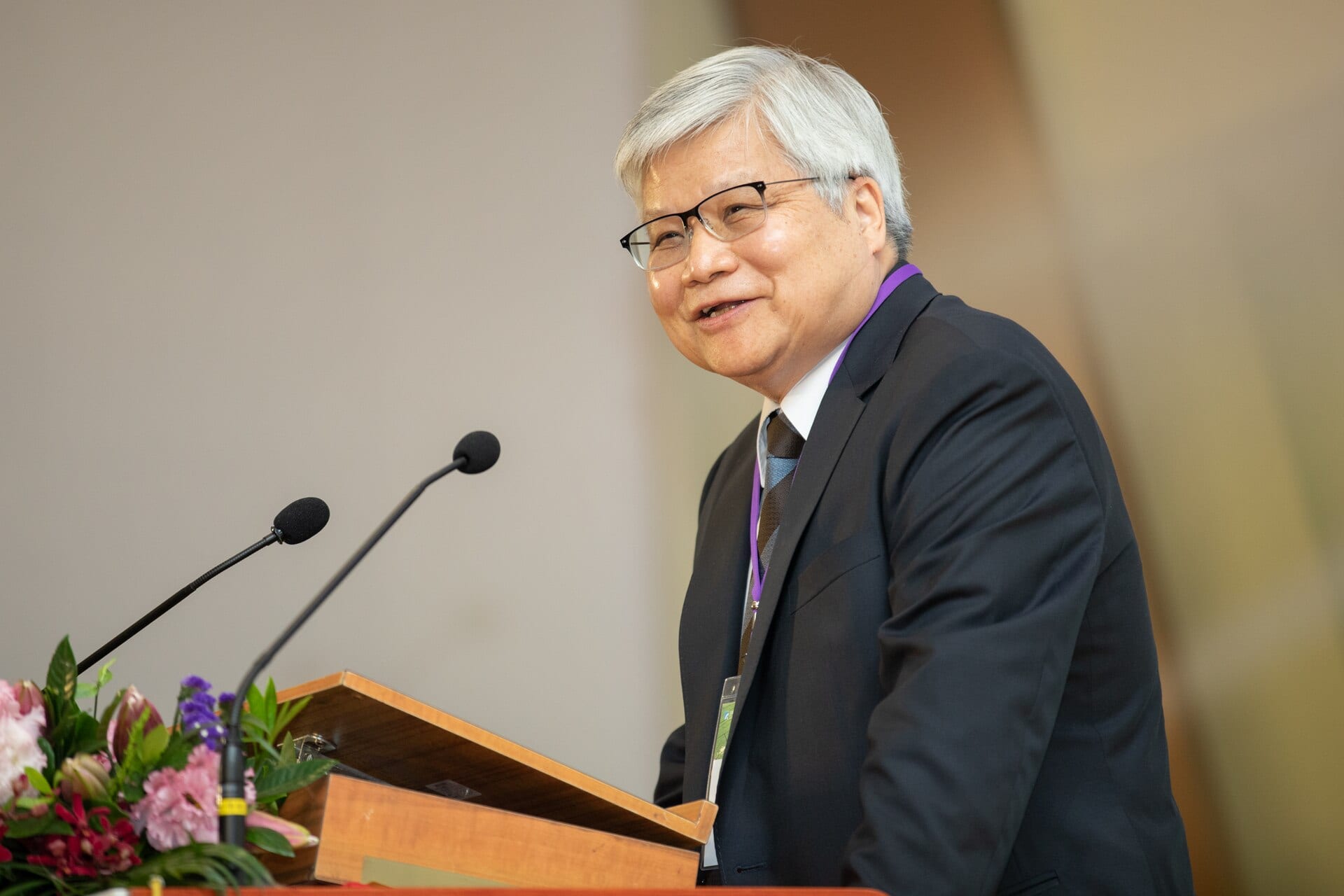 TSMC chief executive C.C. Wei speaking at a podium at the Industrial Technology Research Institute academicians ceremony in Taipei