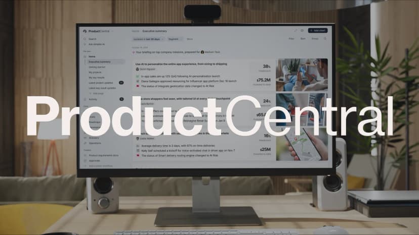 Airtable's ProductCentral app builder shown on a monitor