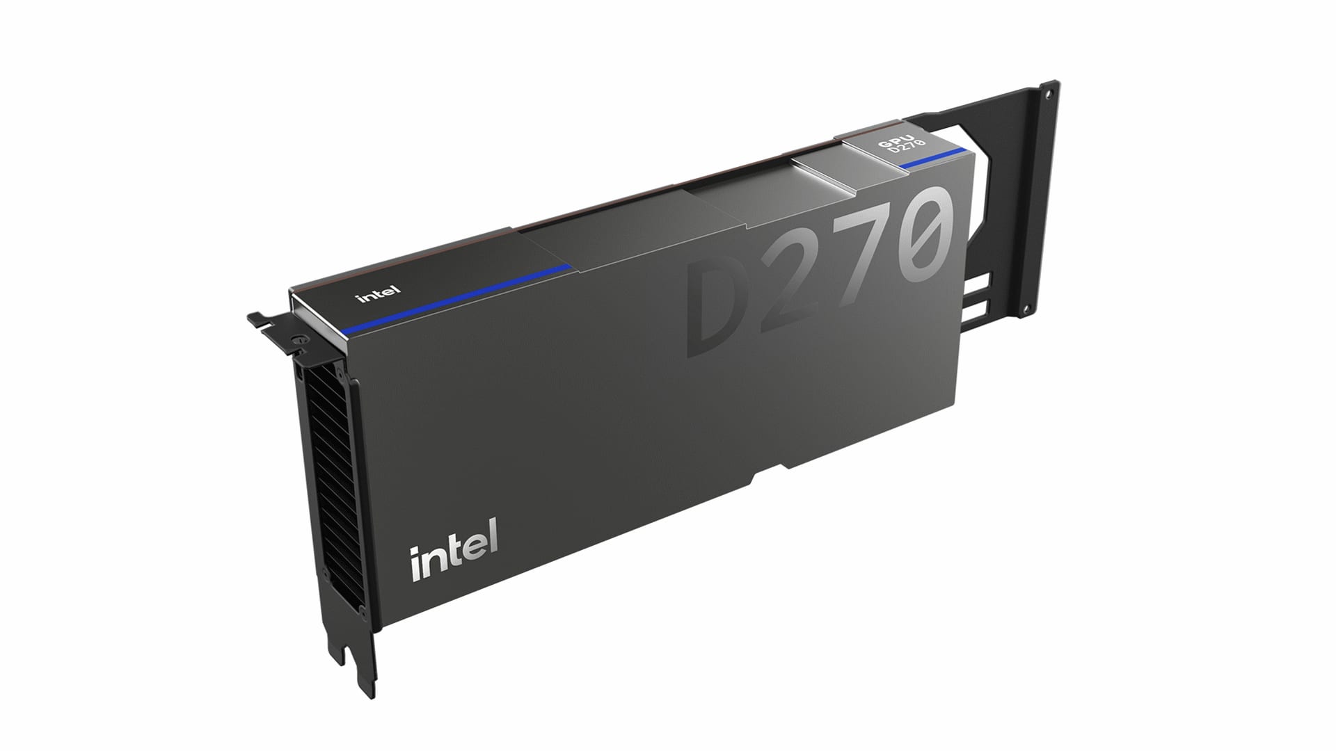 Intel GPU D270, a black PCIe accelerator card with the Intel logo and D270 on its shroud