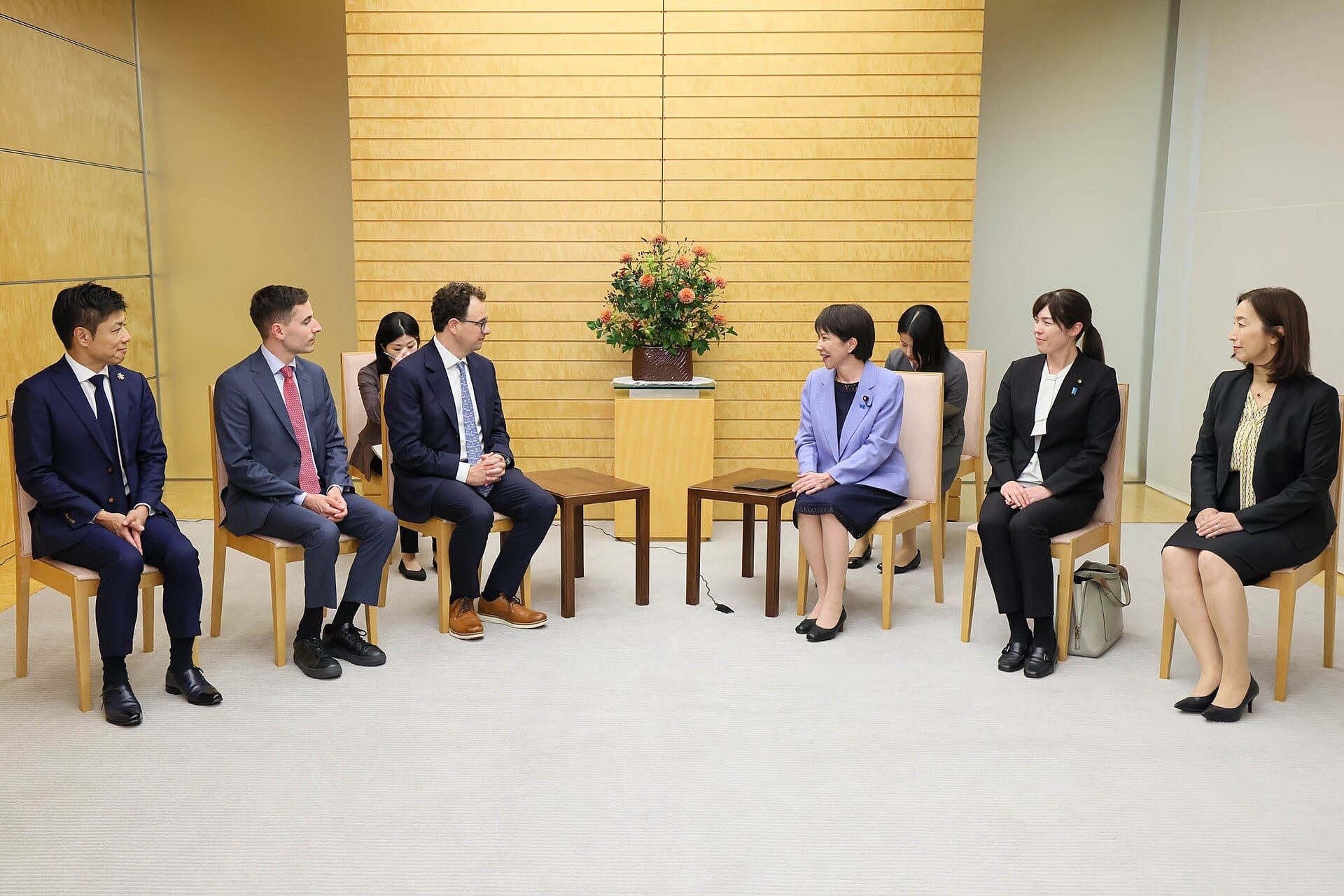 Anthropic CEO Dario Amodei (center left) meets with Japanese Prime Minister Sanae Takaichi in Tokyo in October 2025.