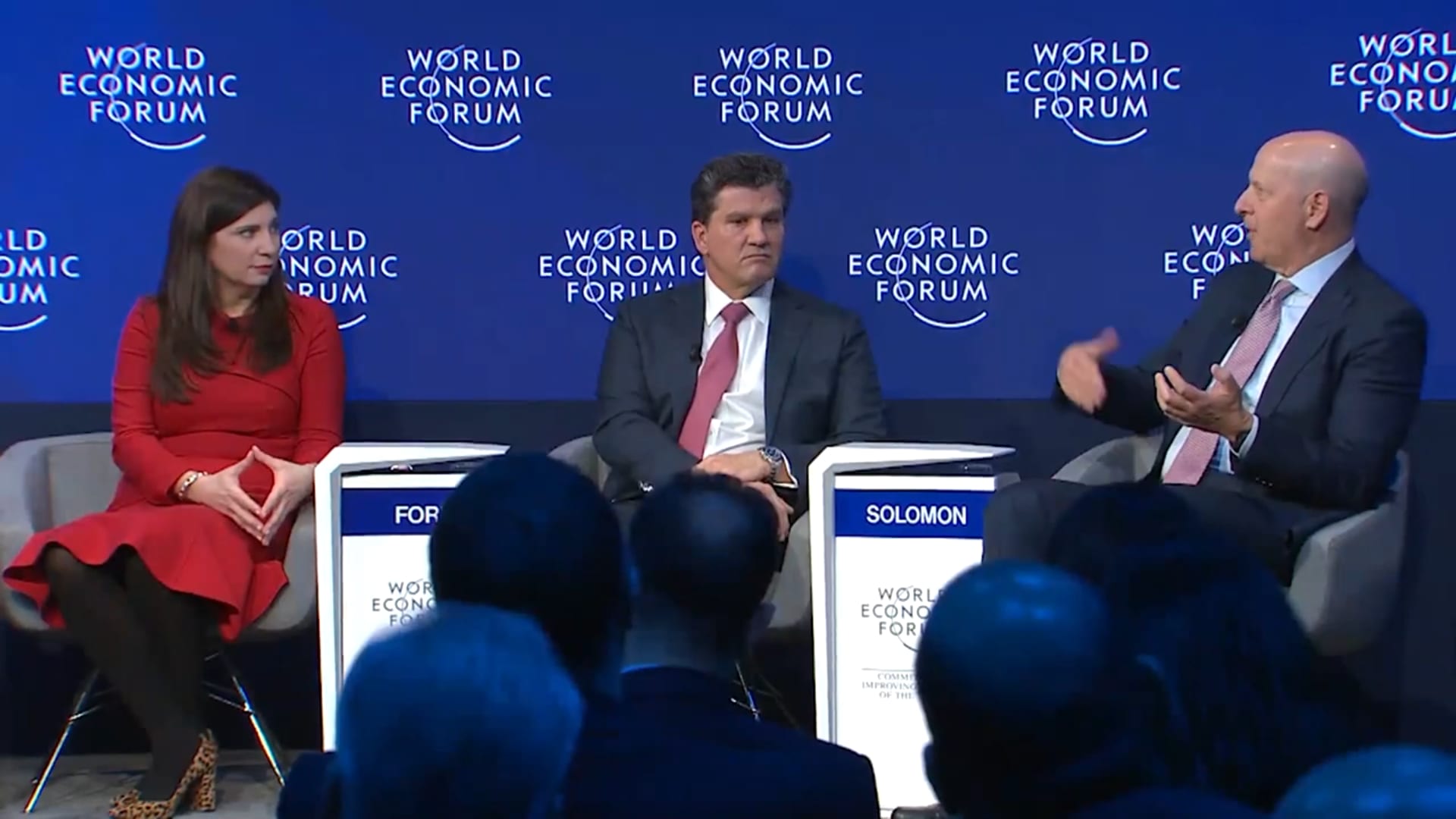 David Solomon, chief executive of Goldman Sachs, speaking on a panel at the World Economic Forum annual meeting in Davos