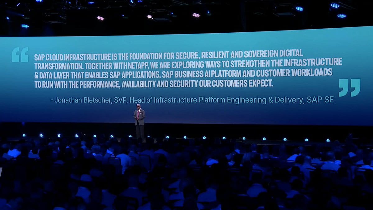 NetApp's INSIGHT 2026 keynote stage, where the company unveiled its Novus storage platform