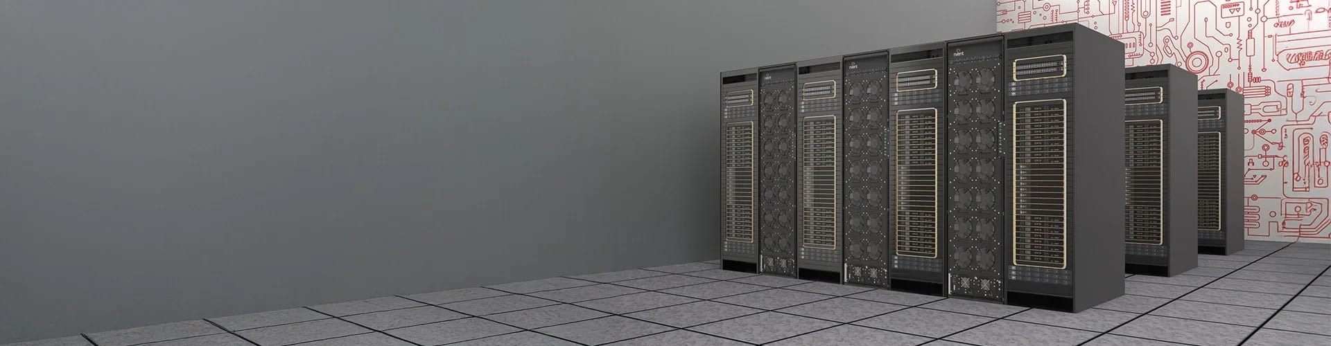 Racks of nVent liquid-cooling and power distribution equipment for data centers