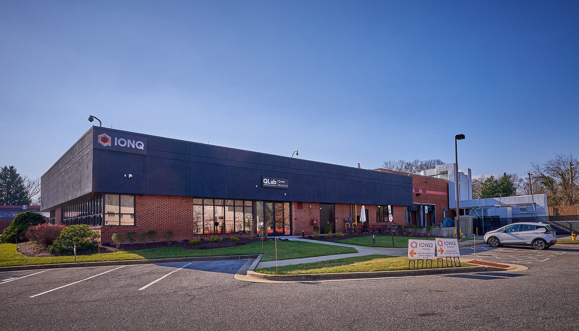 IonQ headquarters in College Park, Maryland, with the company's name on the building