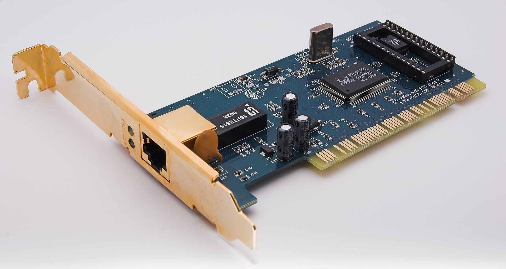 A PCI Ethernet network interface card with an RJ-45 port, the kind of networking adapter Silicom designs and sells