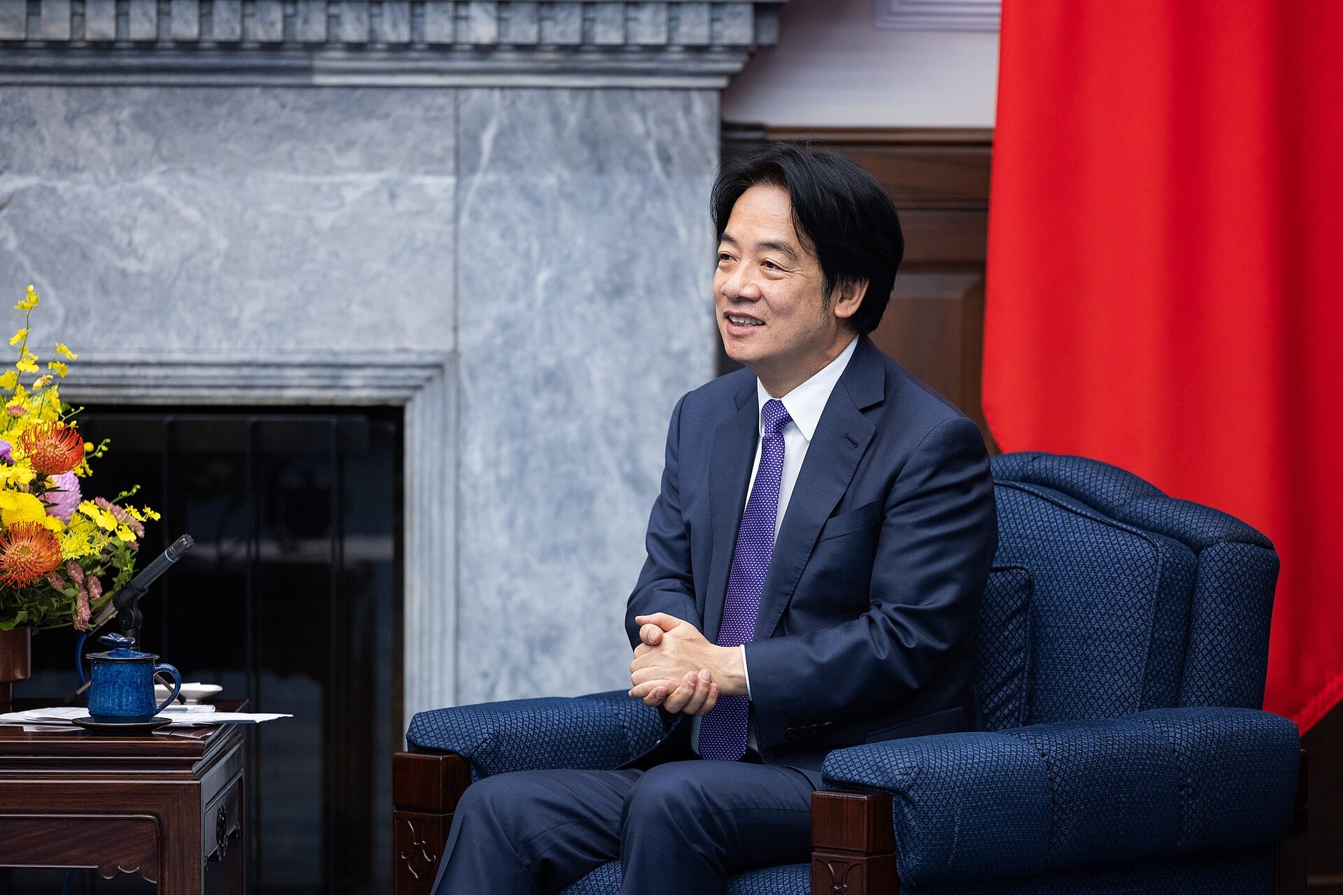 Taiwan's President Lai Ching-te seated at the Presidential Office in Taipei