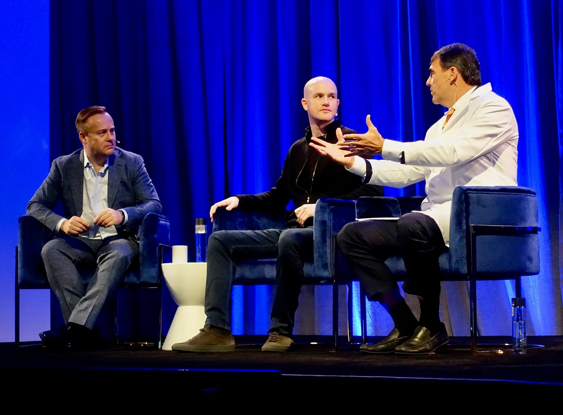 Brian Armstrong, co-founder and chief executive of Coinbase, on stage at a 2017 panel