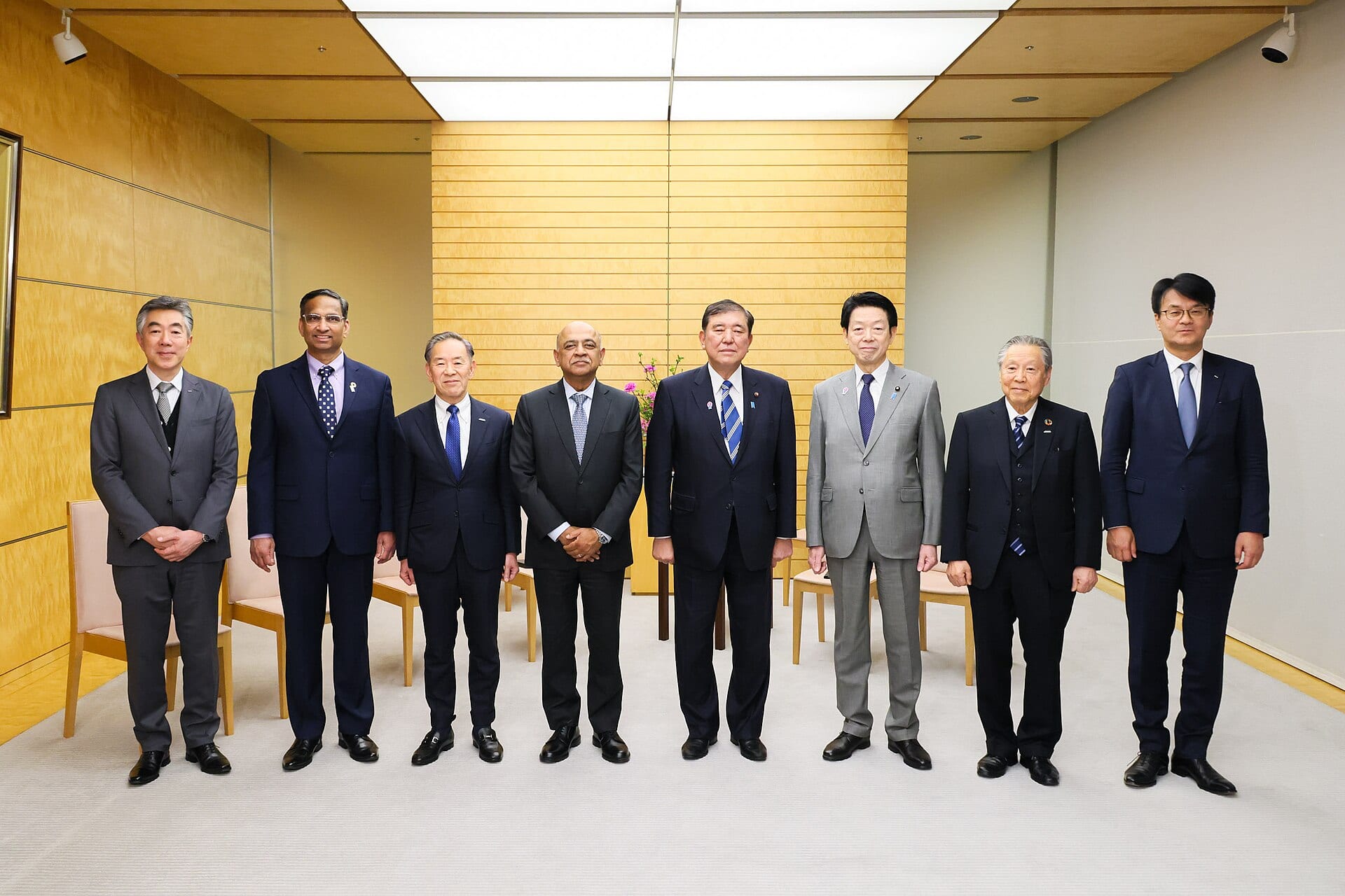 IBM chief executive Arvind Krishna, second from left, at the Prime Minister's Office in Tokyo in March 2025