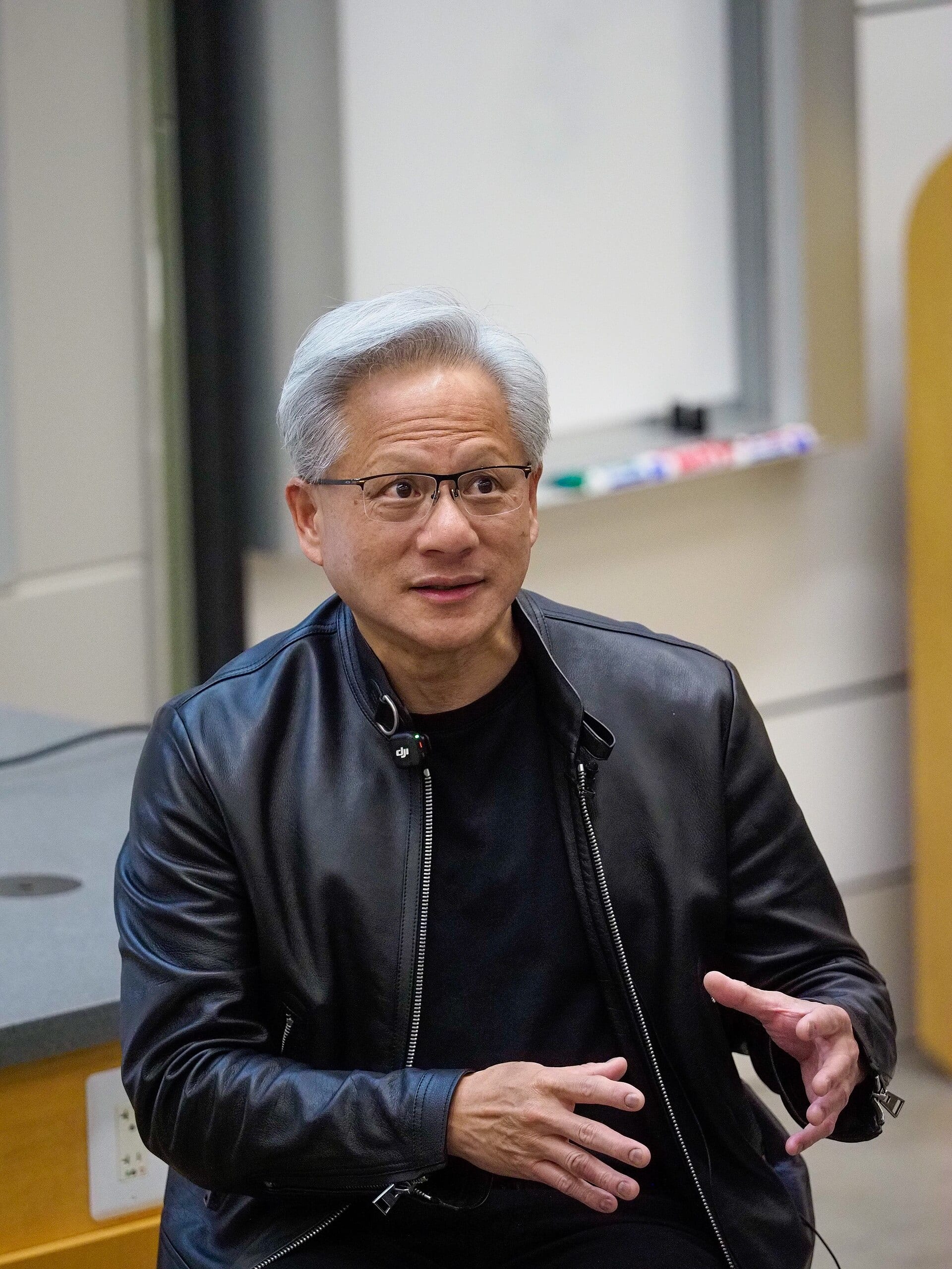 Jensen Huang, Nvidia's co-founder and chief executive, speaking to students during a guest lecture at Stanford University, April 2026