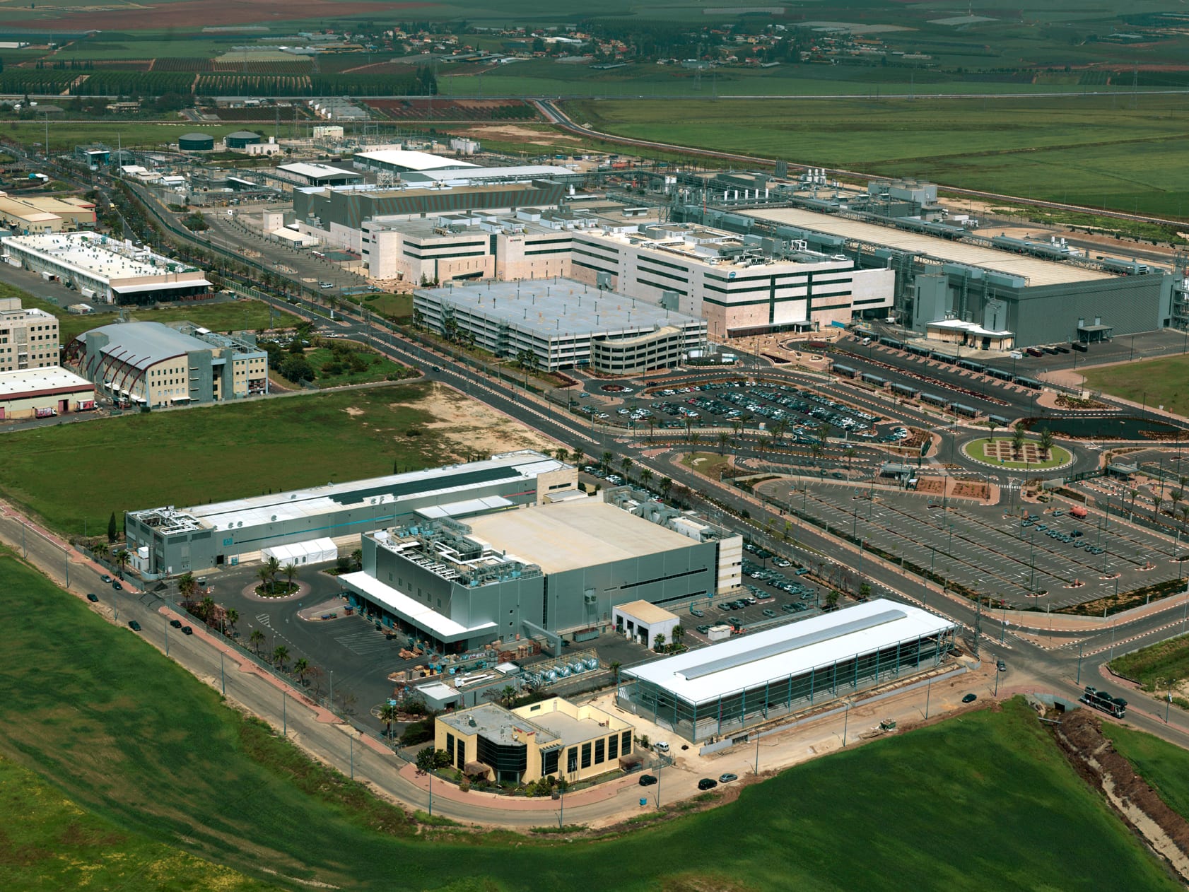 Aerial view of Intel's chip manufacturing campus in Kiryat Gat, southern Israel