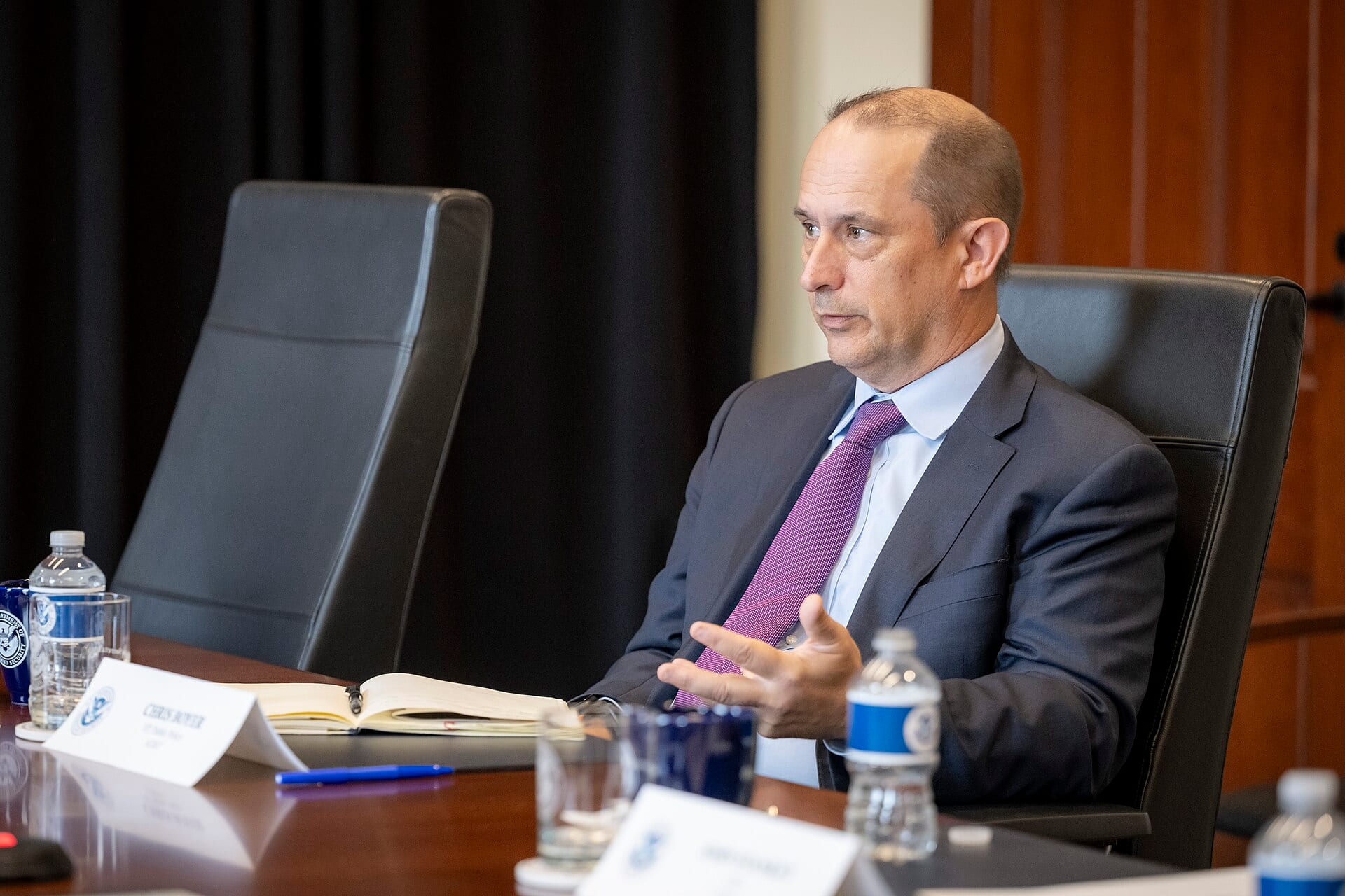 AT&T CEO John Stankey speaks at a meeting at Department of Homeland Security headquarters in Washington