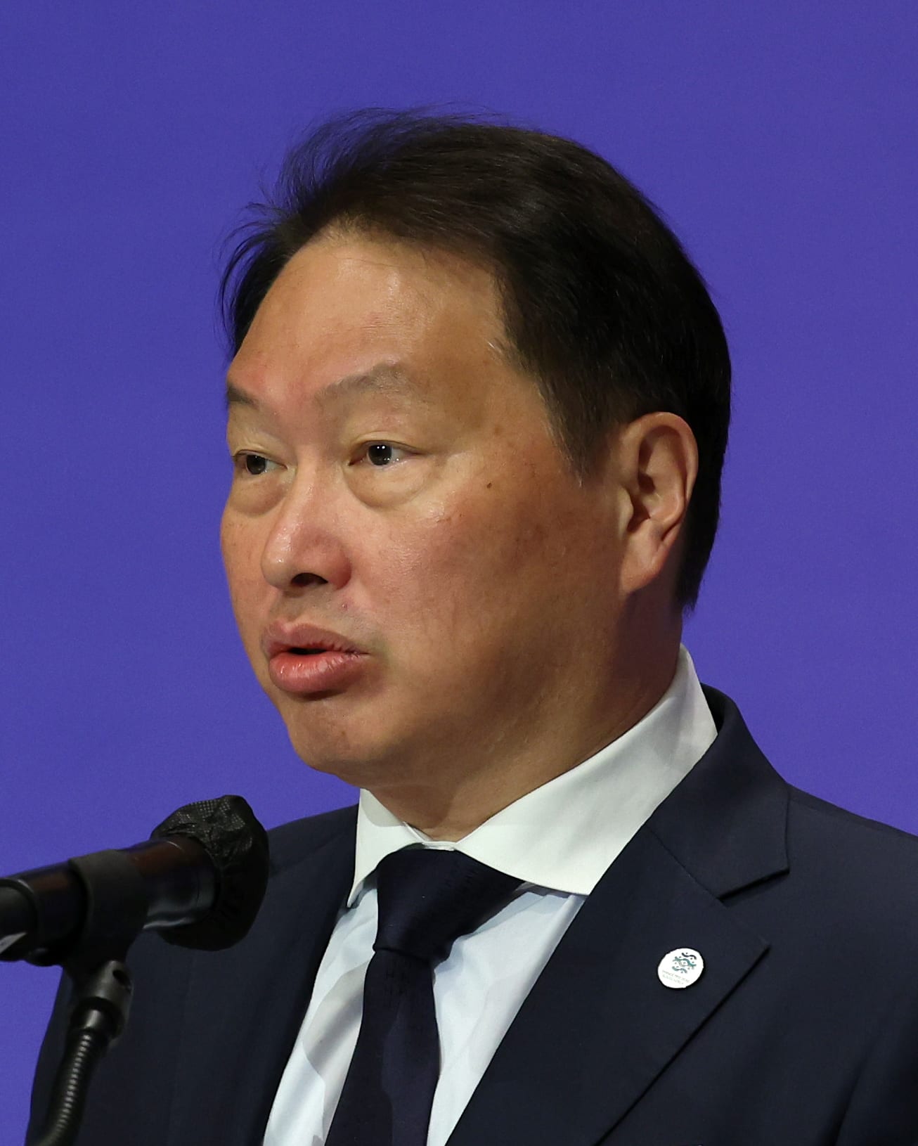 Chey Tae-won, chairman of SK Group, speaking at a business forum
