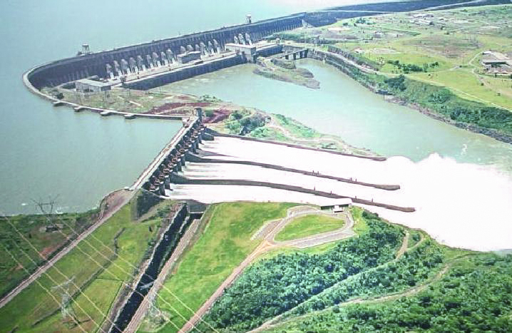 Aerial view of the Itaipu Hydroelectric Dam on the Parana River, between Paraguay and Brazil