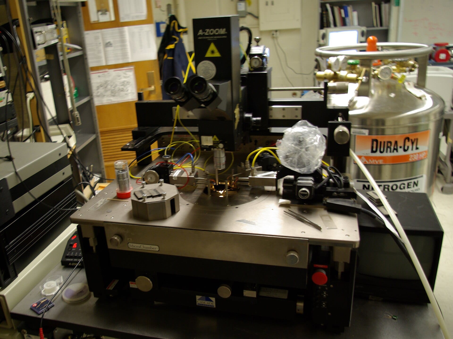 Wafer probe and test equipment on a laboratory bench: Advantest's testers sit at the gate every AI accelerator and HBM stack must clear before it can ship