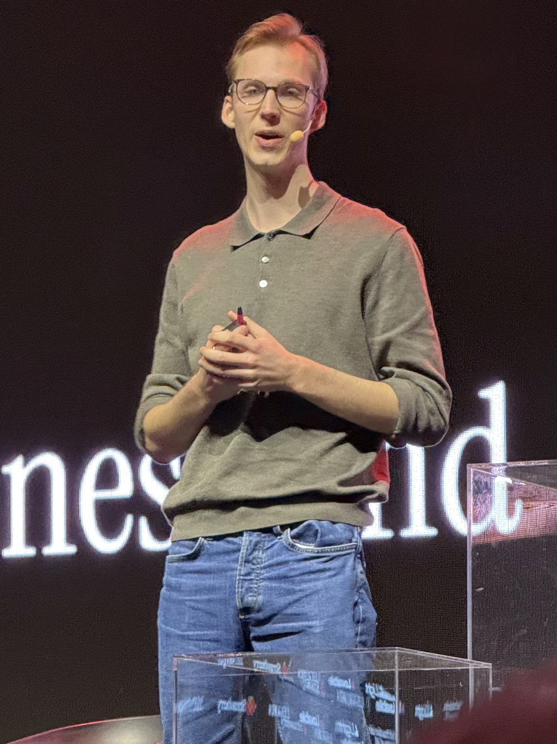 Max Junestrand, co-founder and chief executive of Legora, speaking on stage