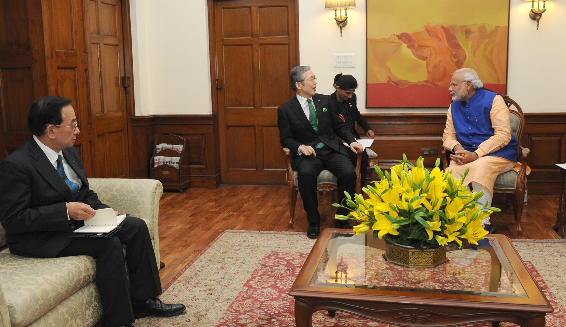 Nidec founder Shigenobu Nagamori in a meeting with Indian Prime Minister Narendra Modi in New Delhi