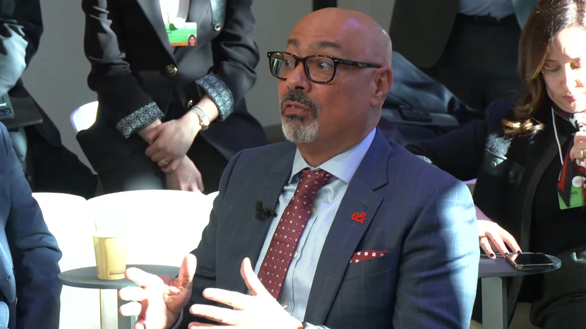 Michael Miebach, chief executive of Mastercard, speaking at the World Economic Forum annual meeting in Davos in January 2026